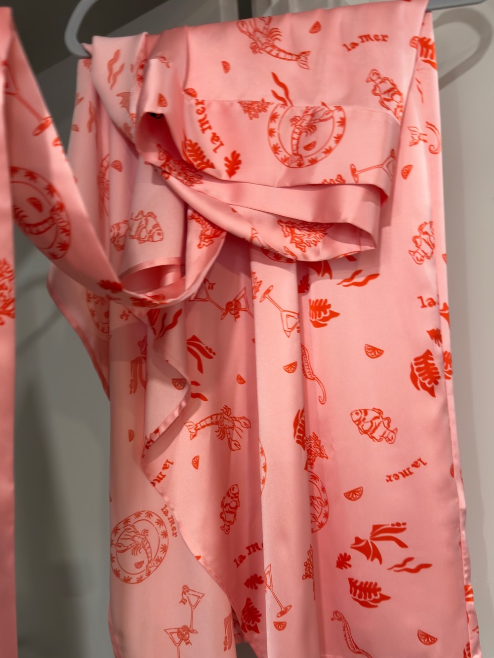 Pink Printed Silk-Feel Wrap Skirt La Mer Pattern